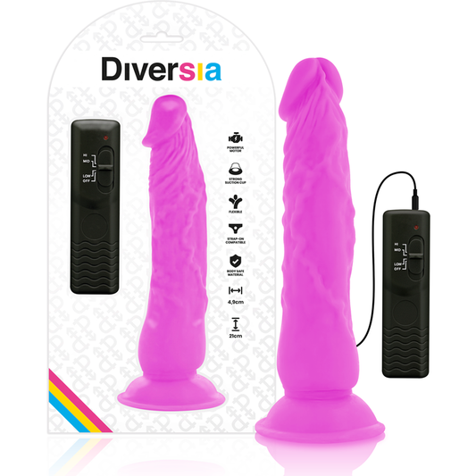 Diversia dildo flexible 21cm purple with vibration suction cup