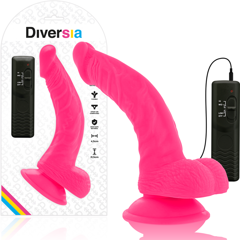 Diversia-Dildo, 21,5 cm, rosa, flexibler, vibrierender Saugnapf mit Fernbedienung