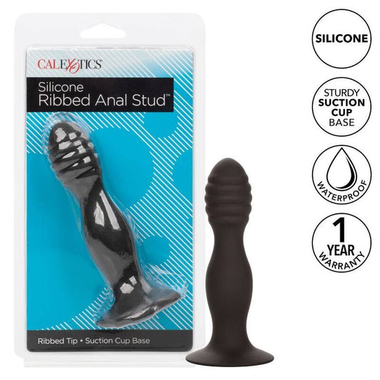 Calexotics silicone ribbed anal stud suction cup sex toy flexible anal plug black