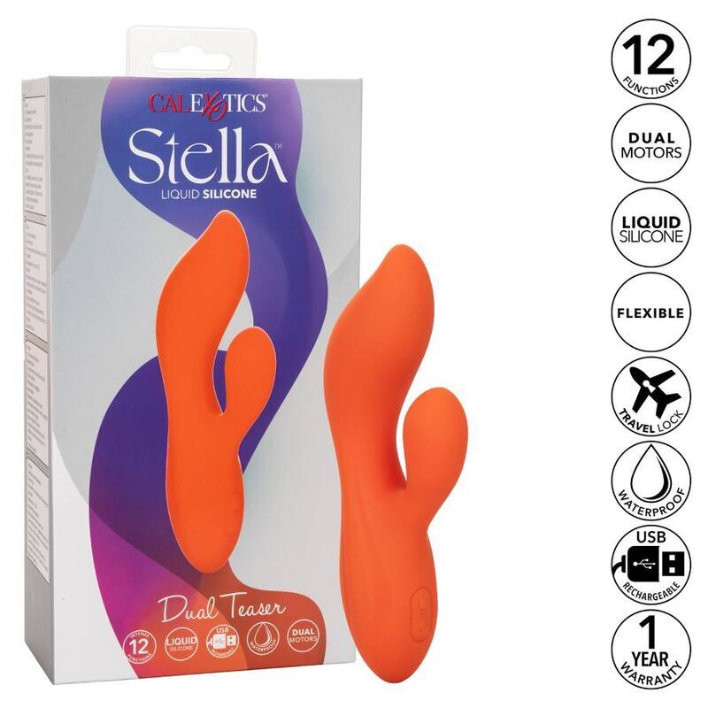 Giocattolo sessuale con vibratore stimolatore arancione Stella Dual Teaser California Exotics