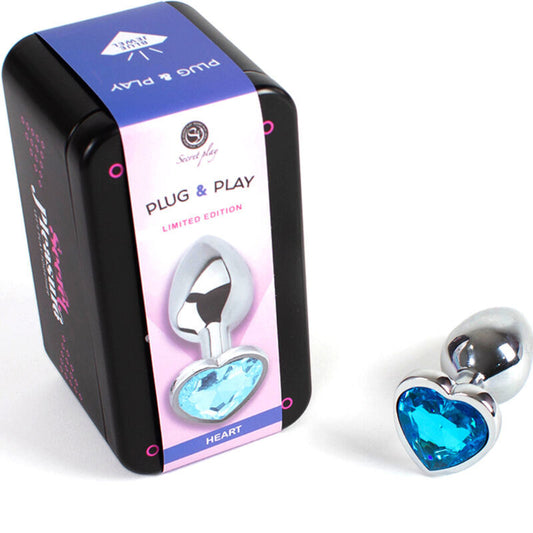 Secret play metal butt plug blue heart small size 7cm sex toy smooth