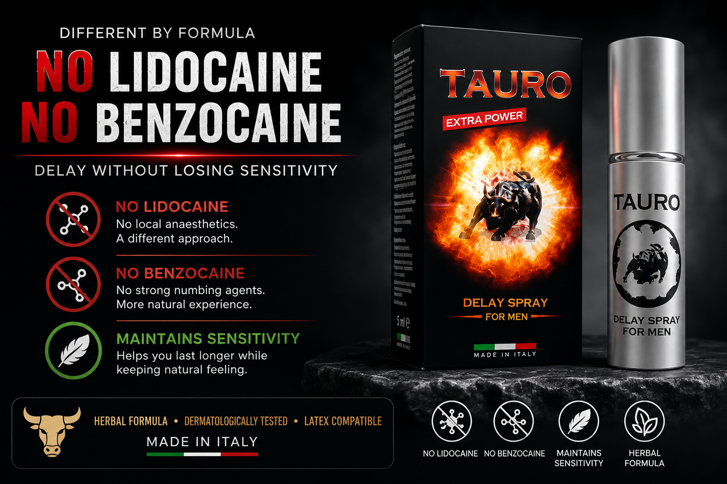 Tauro Extra Power Delay Spray for Men 5ml | Made in Italy