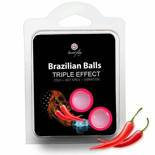 Secret Play Set 2 brasilianische Kugeln, Massage-Gleitmittel mit dreifacher Wirkung, Vibes Lube