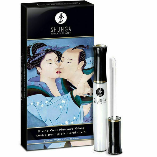 Shunga Divine Art of Oral Sex Pleasure Lucidalabbra Acqua di cocco commestibile 0,33 oz 10 ml