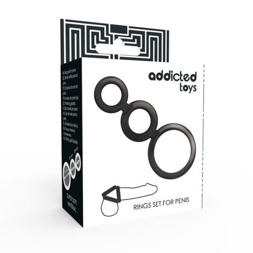 Addicted Toys Set Black Penis And Testicles Rings Sex Toys For Man