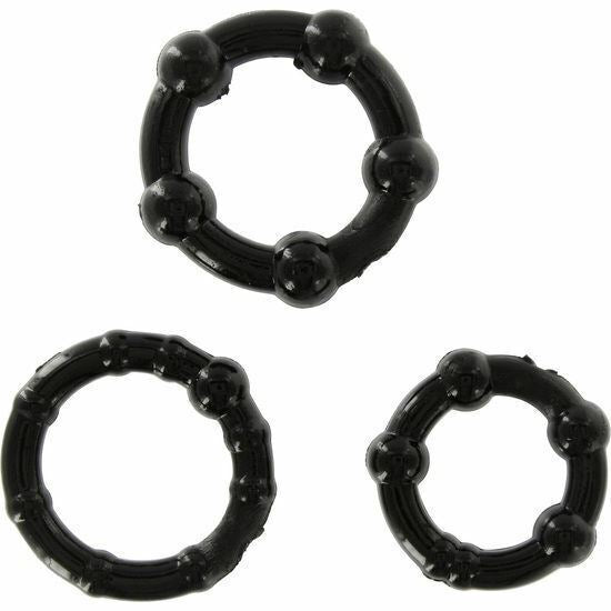 Sevencreations Drei schwarze Penisringe-Set für Erektionsverstärker, männliches Sexspielzeug