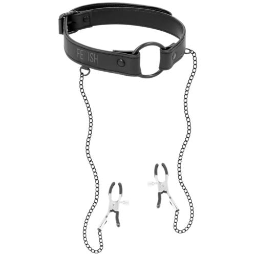 Fetish Submissive Ring Mouth Gag With Nipple Clamps Chain Punish Bondage bdsm